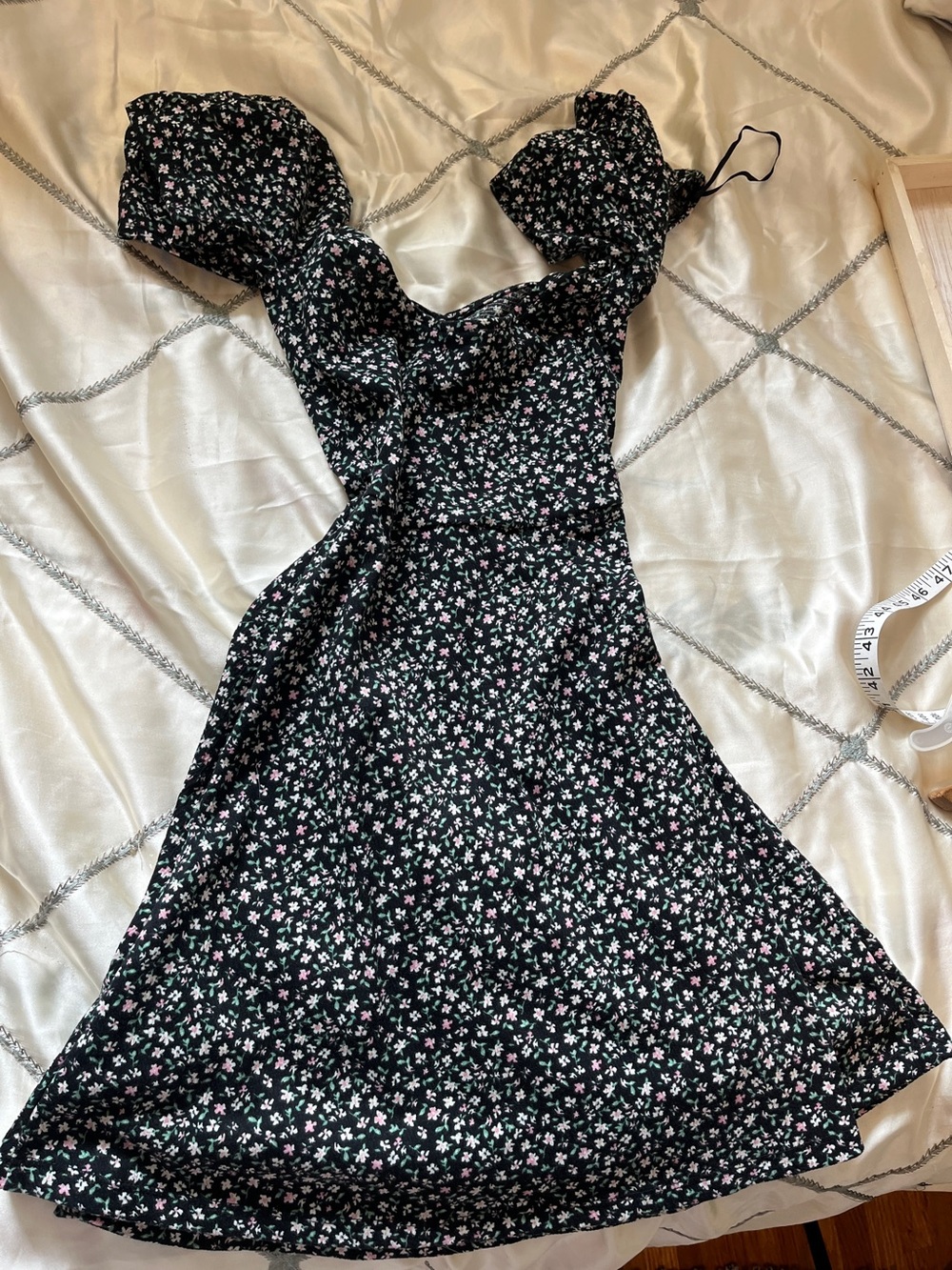 H&M Black Mini Dress with White and Pink Floral Print